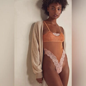 NWT Free People X We Are HAH Thanks for Nothin Bodysuit Brown Sugar Sz L